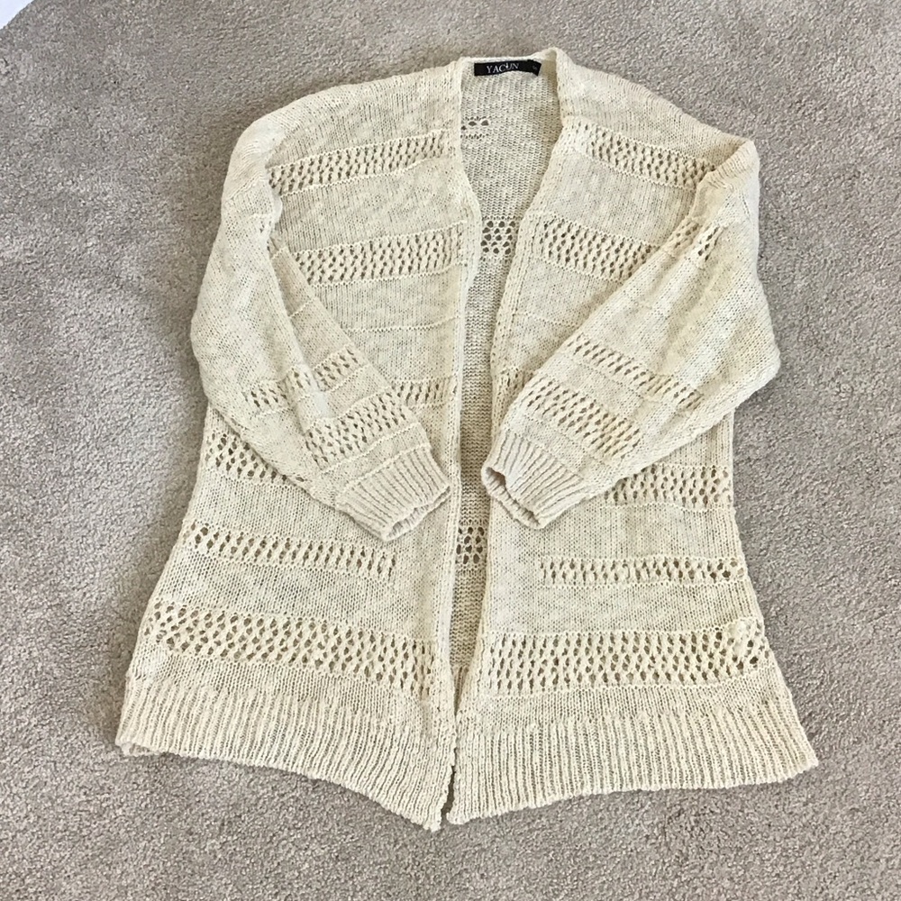 Amazon Women's Beige Open Knit Cardigan